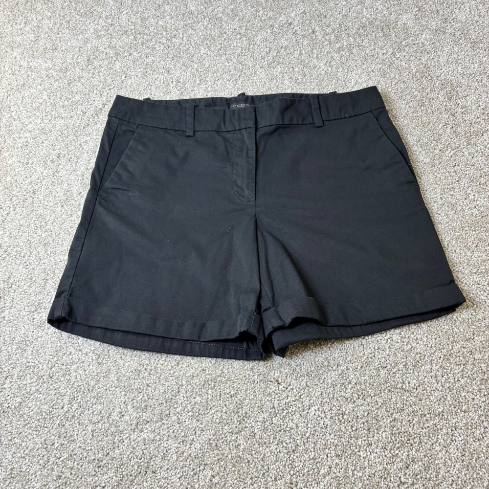 Ann Taylor Factory Black Shorts Cuffed Chino Style Cotton Blend Career Size 8